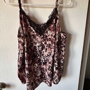 torrid Mauve and Black Leopard Satin Lace-Trim Cami